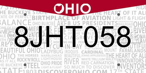 8JHT058 Ohio License Plate