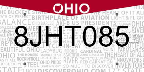 8JHT085 Ohio License Plate