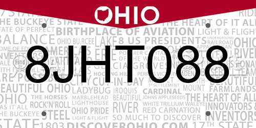 8JHT088 Ohio License Plate