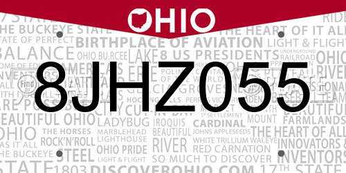 8JHZ055 Ohio License Plate