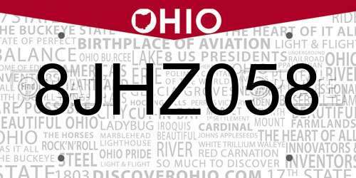 8JHZ058 Ohio License Plate