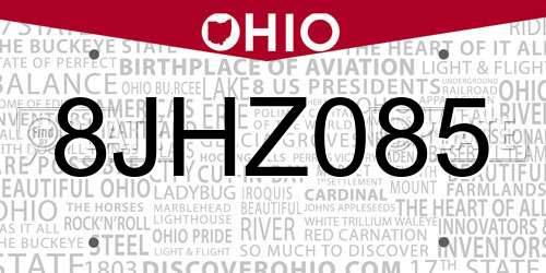 8JHZ085 Ohio License Plate