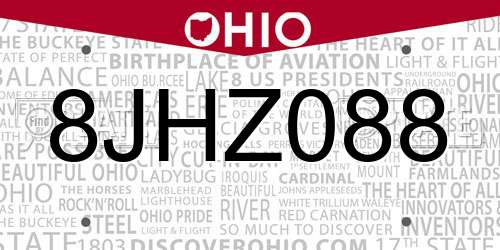 8JHZ088 Ohio License Plate