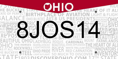 8JOS14 Ohio License Plate