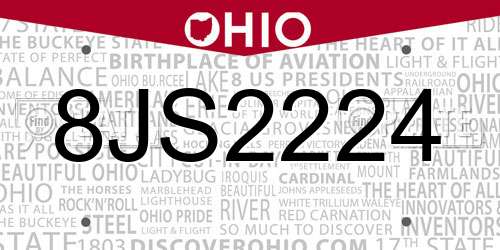 8JS2224 Ohio License Plate