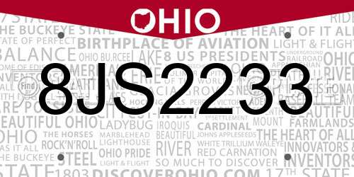8JS2233 Ohio License Plate