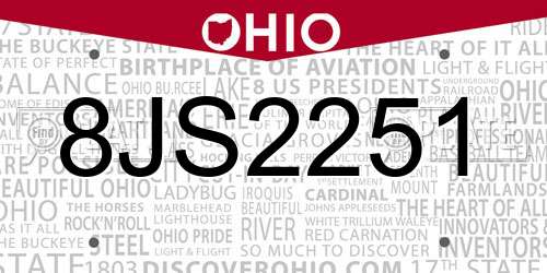 8JS2251 Ohio License Plate
