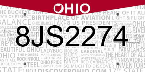 8JS2274 Ohio License Plate
