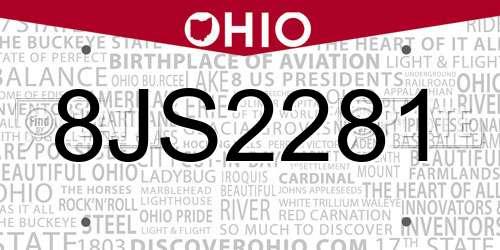 8JS2281 Ohio License Plate