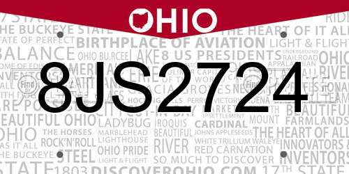 8JS2724 Ohio License Plate