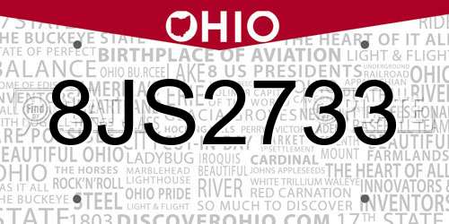 8JS2733 Ohio License Plate
