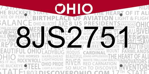 8JS2751 Ohio License Plate