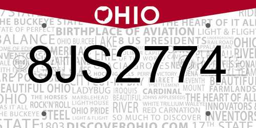 8JS2774 Ohio License Plate