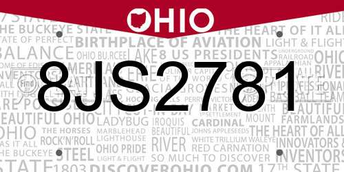 8JS2781 Ohio License Plate