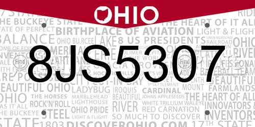 8JS5307 Ohio License Plate