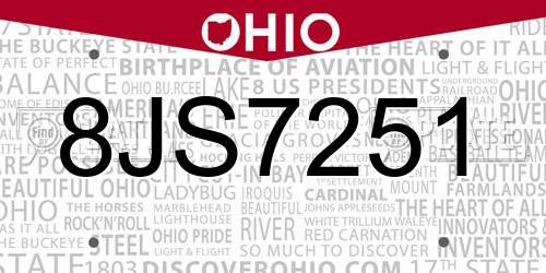 8JS7251 Ohio License Plate