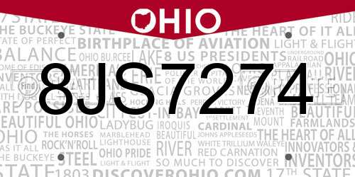 8JS7274 Ohio License Plate