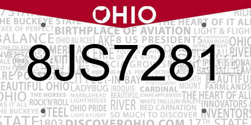 8JS7281 Ohio License Plate