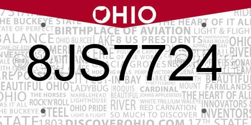 8JS7724 Ohio License Plate