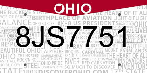 8JS7751 Ohio License Plate
