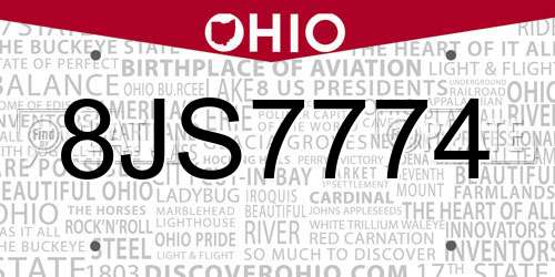 8JS7774 Ohio License Plate