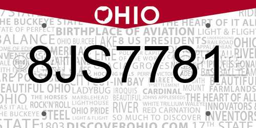 8JS7781 Ohio License Plate