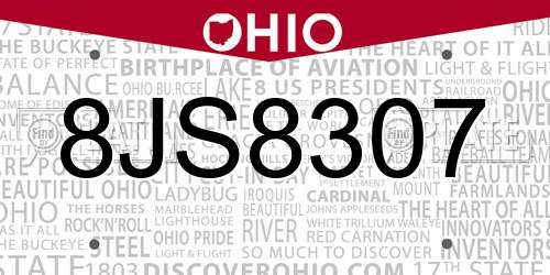 8JS8307 Ohio License Plate