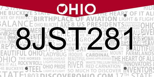 8JST281 Ohio License Plate