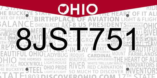 8JST751 Ohio License Plate