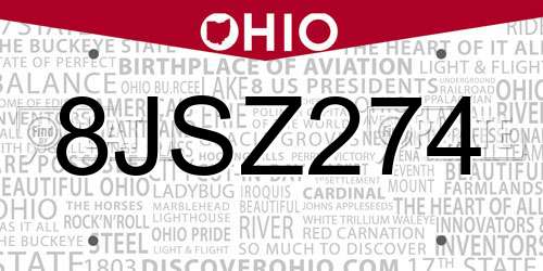 8JSZ274 Ohio License Plate