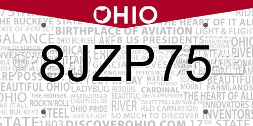 8JZP75 Ohio License Plate