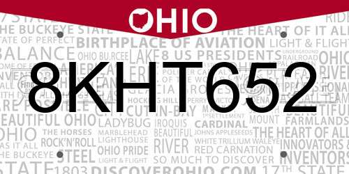 8KHT652 Ohio License Plate
