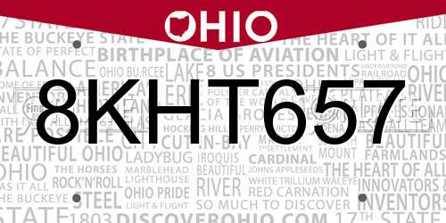 8KHT657 Ohio License Plate