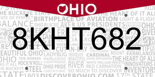 8KHT682 Ohio License Plate