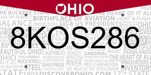 8KOS286 Ohio License Plate