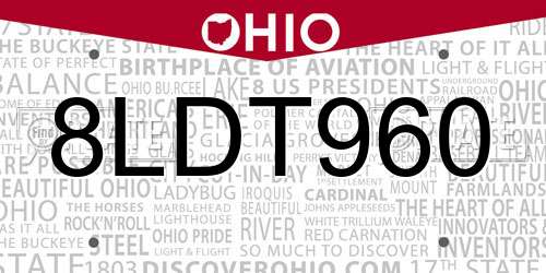8LDT960 Ohio License Plate