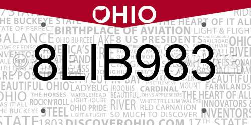 8LIB983 Ohio License Plate