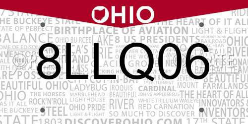 8LLQ06 Ohio License Plate