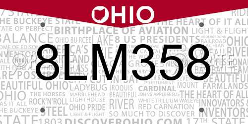 8LM358 Ohio License Plate
