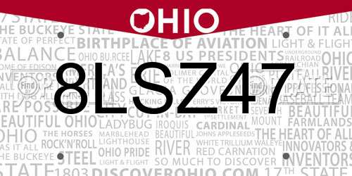 8LSZ47 Ohio License Plate