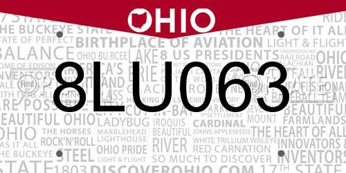 8LU063 Ohio License Plate