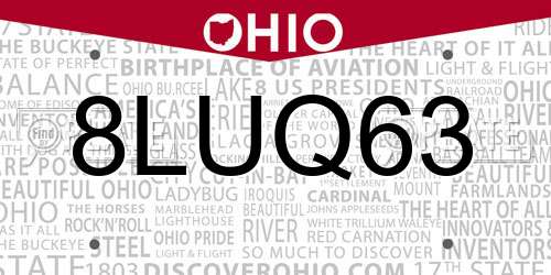 8LUQ63 Ohio License Plate