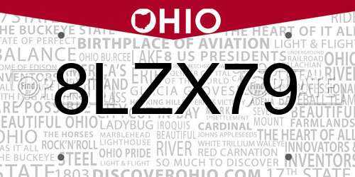 8LZX79 Ohio License Plate