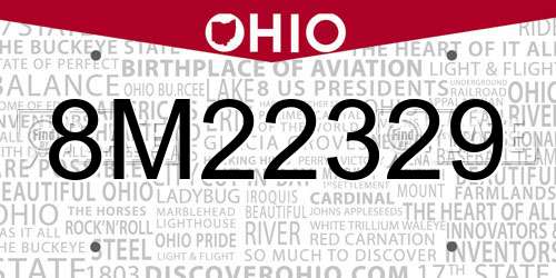 8M22329 Ohio License Plate