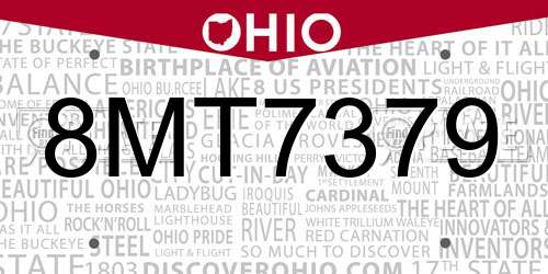 8MT7379 Ohio License Plate