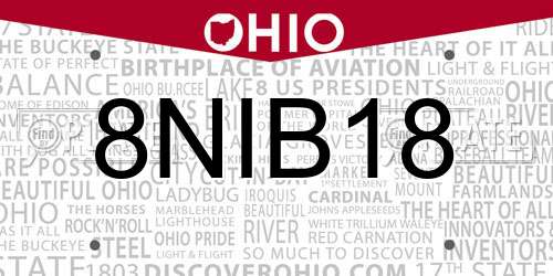 8NIB18 Ohio License Plate