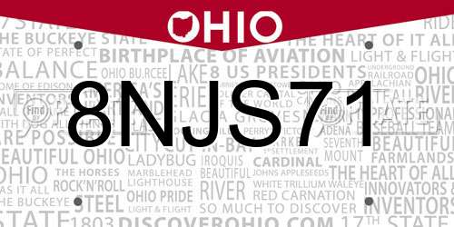 8NJS71 Ohio License Plate