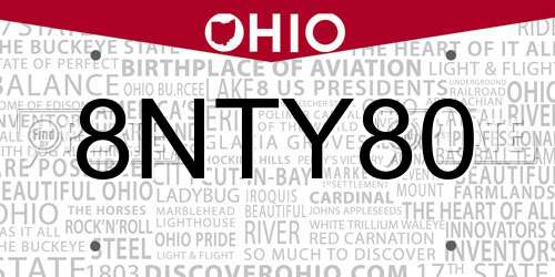 8NTY80 Ohio License Plate
