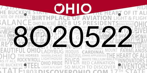 8O20522 Ohio License Plate
