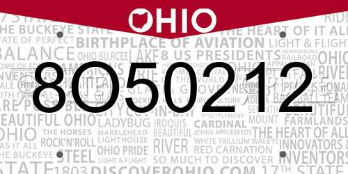 8O50212 Ohio License Plate